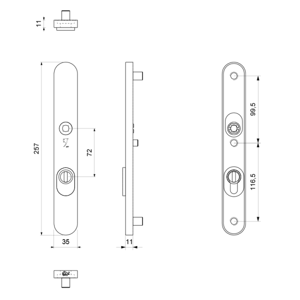 veiligheidsbuitenschild met kerntrekbeveiliging PC72 257x35x11 mm afgerond PVD antraciet - Afbeelding 2