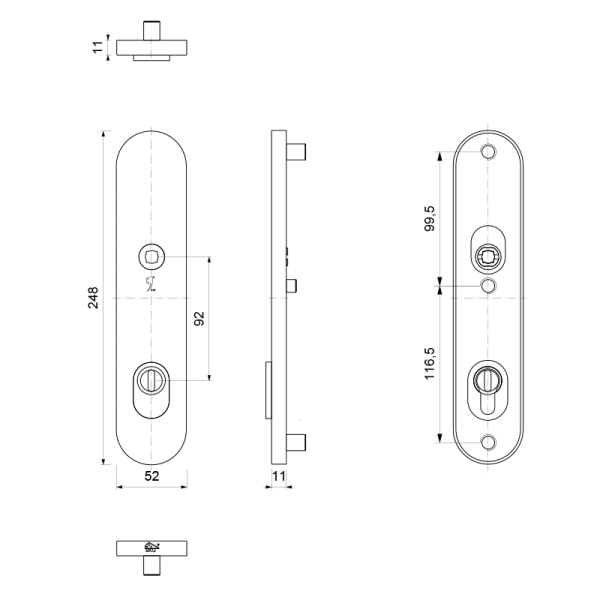 veiligheidsbuitenschild met kerntrekbeveiliging PC92 248x52x11 mm afgerond PVD mat messing - Afbeelding 2