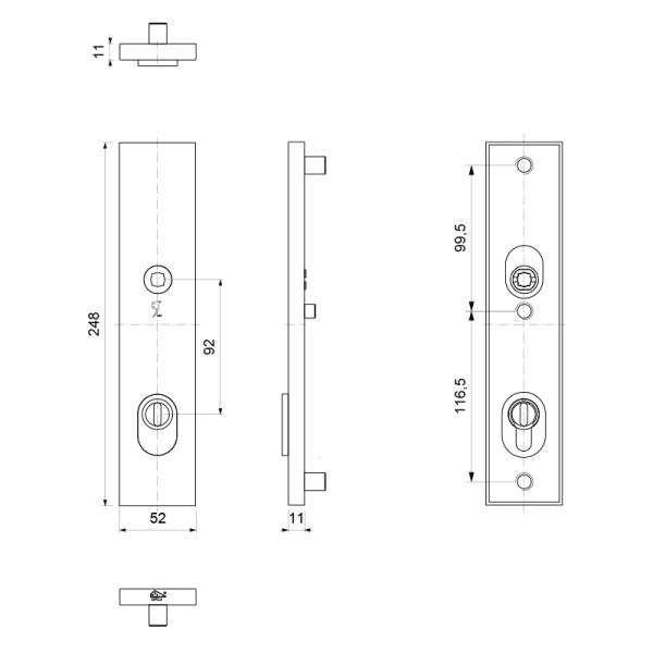 veiligheidsbuitenschild met kerntrekbeveiliging PC92 248x52x11 mm rechthoekig PVD antraciet - Afbeelding 2