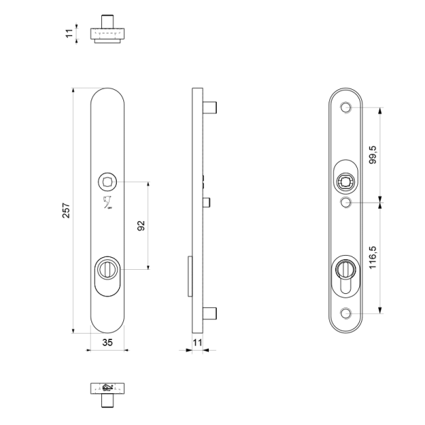 veiligheidsbuitenschild met kerntrekbeveiliging PC92 257x35x11 mm afgerond RVS geborsteld - Afbeelding 2