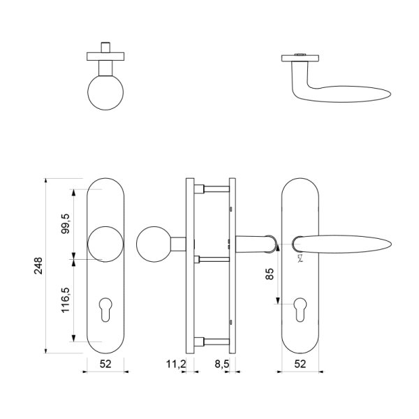 veiligheidsgarnituur PC85 248x52 mm afgerond - Afbeelding 2