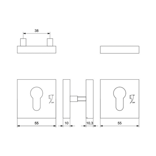 veiligheidsrozet vierkant z/ kernterk RVS gepolijst 53x53x10 mm - Afbeelding 2