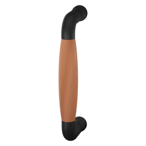 Deurgreep gebogen ton model Ika zwart met kersen 130x60 mm