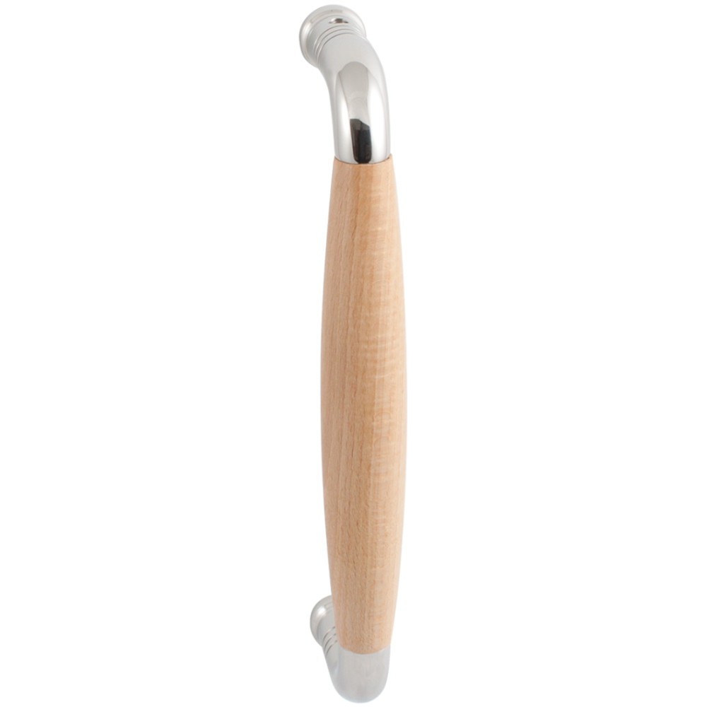 Deurgreep jaren 30 Ika RVS gepolijst met beukenhout 157x62mm