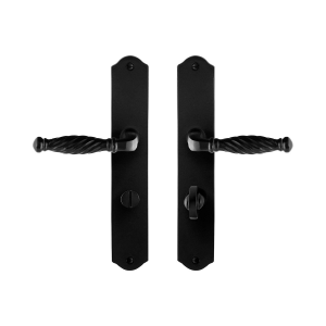 GPF6225.60 smeedijzer zwarte deurkruk Tuli op schild WC63/8, 238x41x4mm