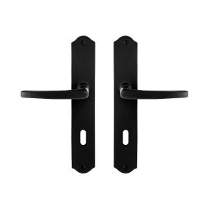 GPF6230.60 smeedijzer zwarte deurkruk Eno op schild BB72, 238x41x4mm