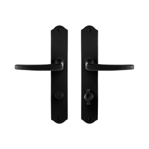 GPF6230.60 smeedijzer zwarte deurkruk Eno op schild WC72/8, 238x41x4mm