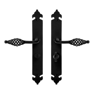 GPF6265.60 smeedijzer zwarte deurkruk Tane op langschild WC55/8, 291x41x4mm