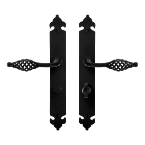 GPF6265.60 smeedijzer zwarte deurkruk Tane op langschild WC63/8, 291x41x4mm
