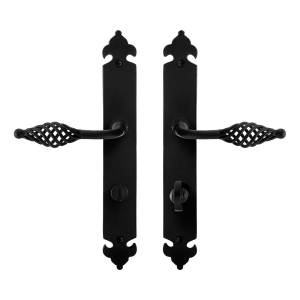 GPF6265.60 smeedijzer zwarte deurkruk Tane op langschild WC72/8, 291x41x4mm