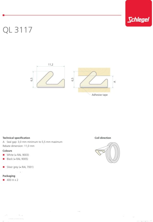 Q-Lon 3117 tochtstrip zelfklevend V doos 25 meter Wit - Afbeelding 2