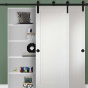 GPF enkel schuifdeurrail sets voor 2 houten deuren, Zwart